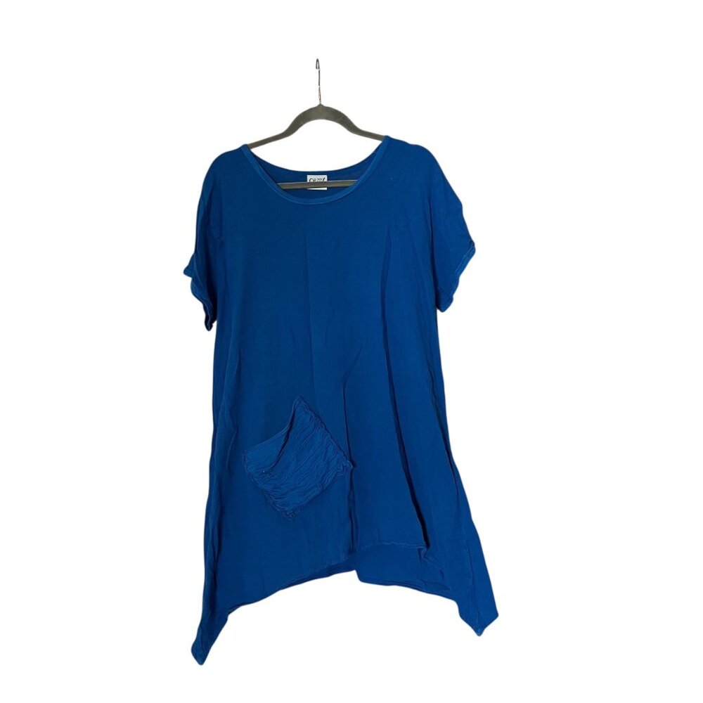 Oh My Gauze! Royal Blue Faith Tunic Top Pocket Asymmetrical Hem Size 1 Lagenlook